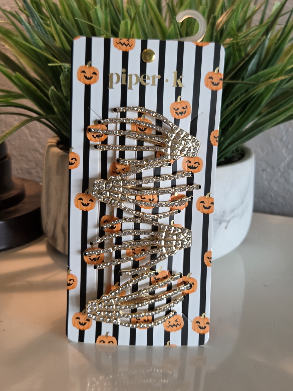 Piper•k Gold Rhinestone Skeleton Hand Hair Clips - Set of 4
